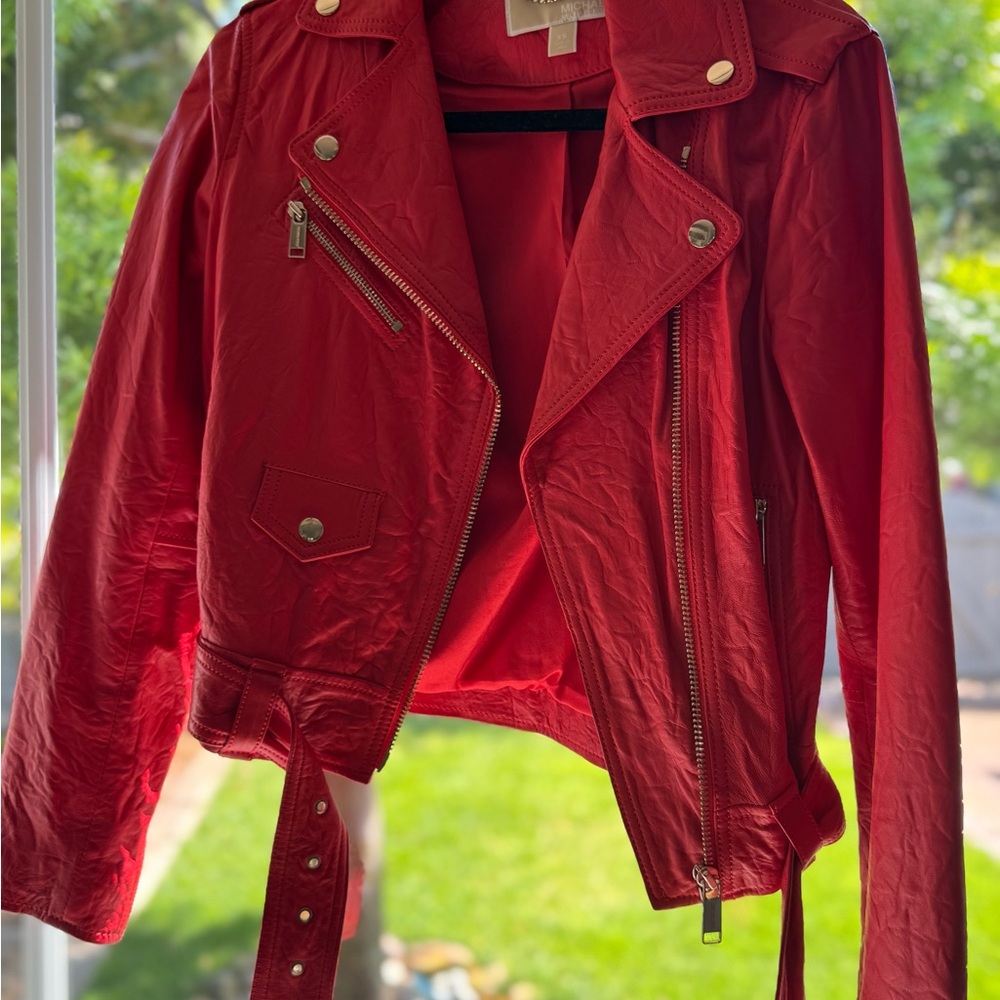 Michael Kors Red Leather Motorcycle Jacket Never Worn